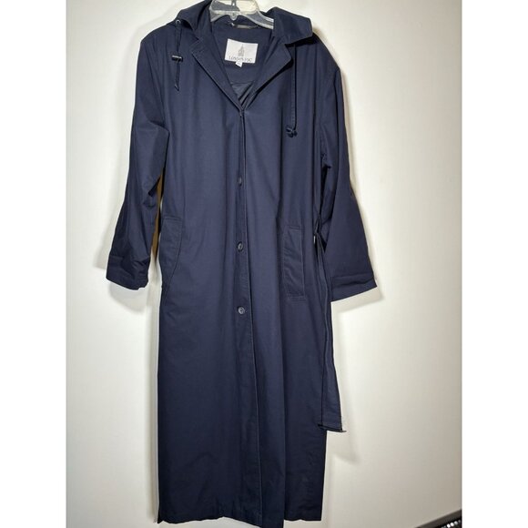LONDON FOG Classic Trench Coat Old Money Quiet Luxury Navy Blue Raincoat Size 12 - Picture 3 of 9
